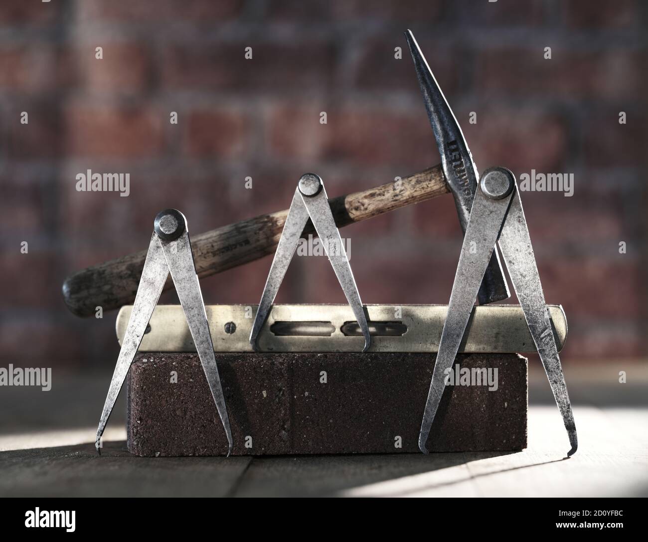 Set of three engineers odd leg callipers antique cobblers hammer on