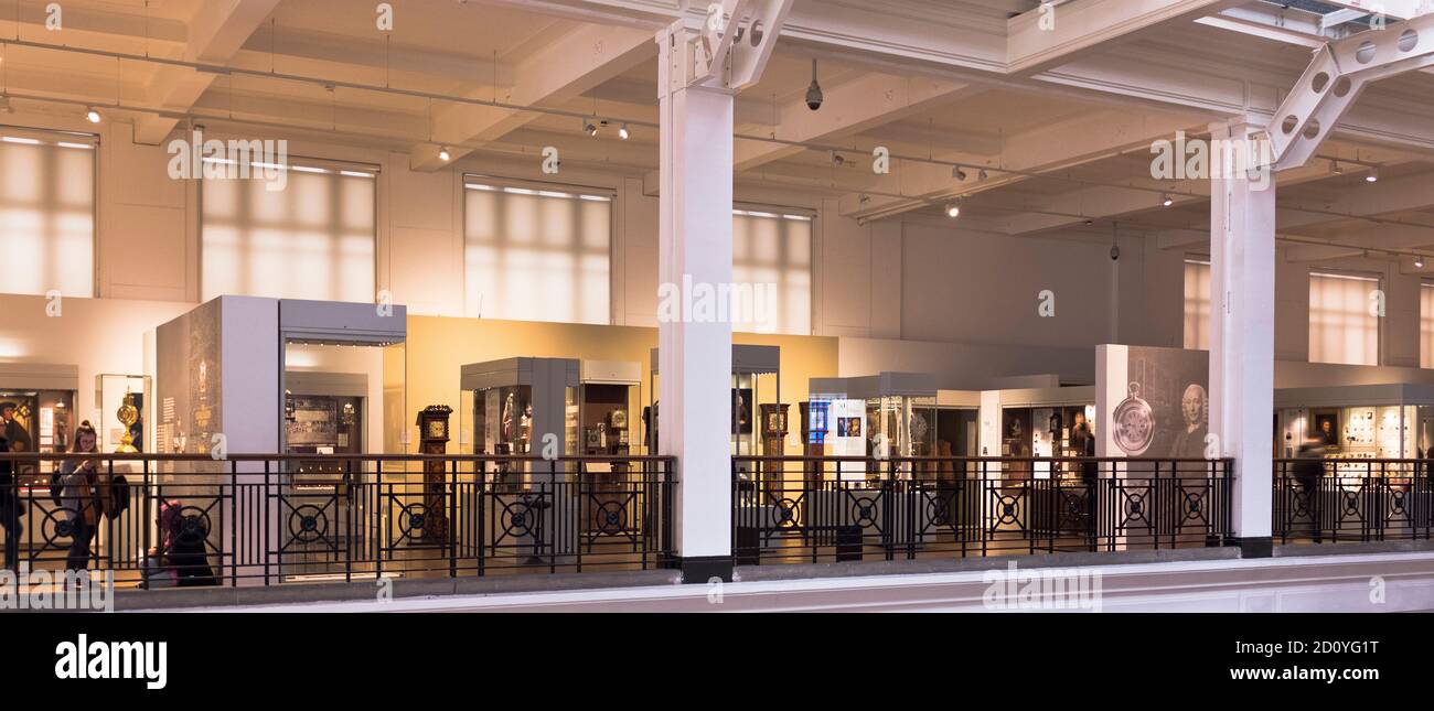 dh  SCIENCE MUSEUM LONDON Upper floor time technology exhibition display museums uk Stock Photo