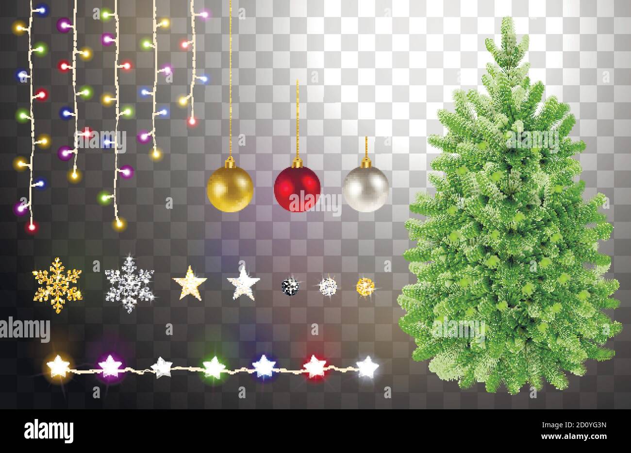 Christmas tree and decorative elements for holiday decoration Stock Vector