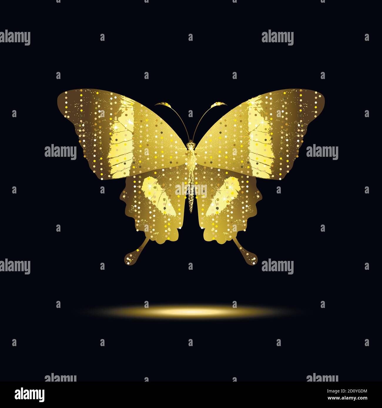 stylized golden butterfly on a black background Stock Vector