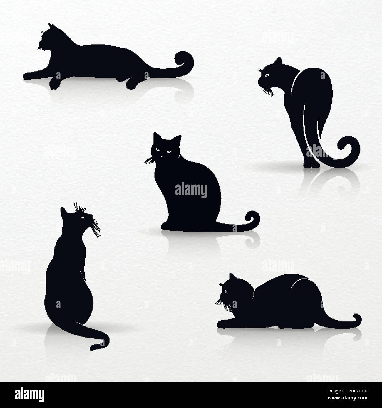 set of stylized silhouettes of cats on a light background Stock Vector