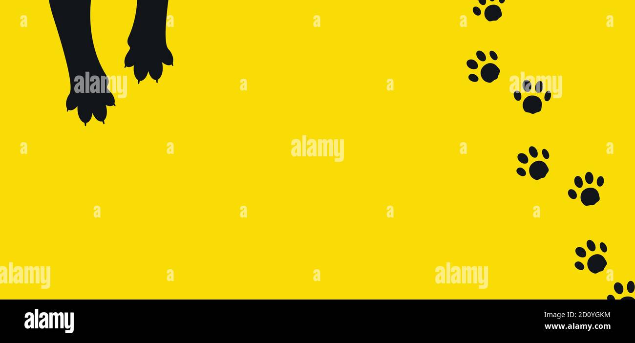 background of paws and cat tracks on a yellow background Stock Vector