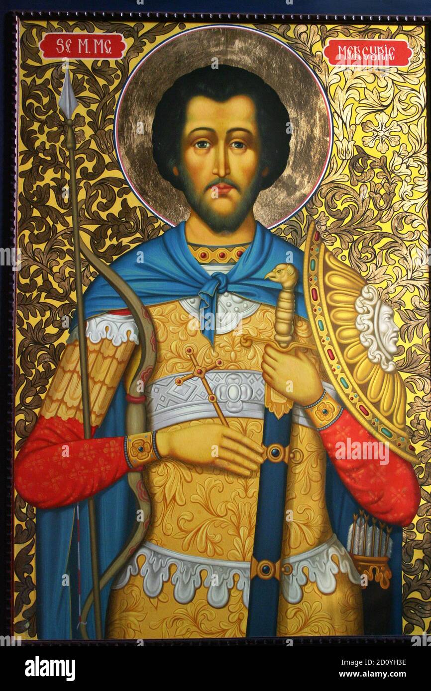 Byzantine icon of Saint Mercurius Stock Photo Alamy