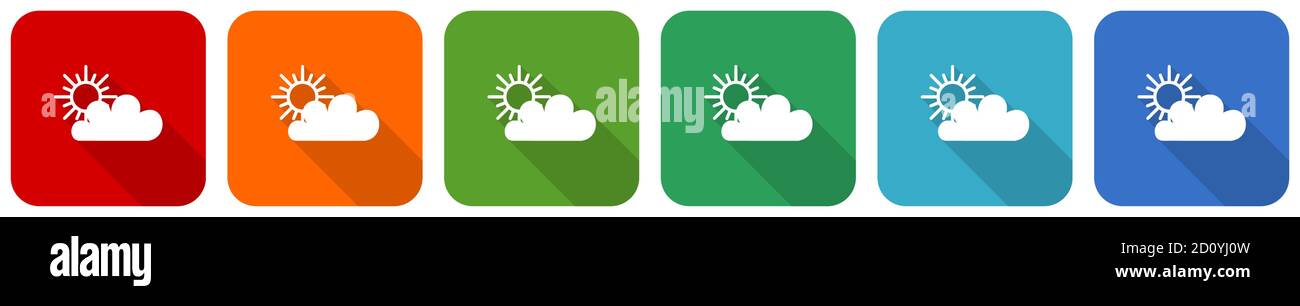 Cloud icon set, flat design vector illustration in 6 colors options for ...