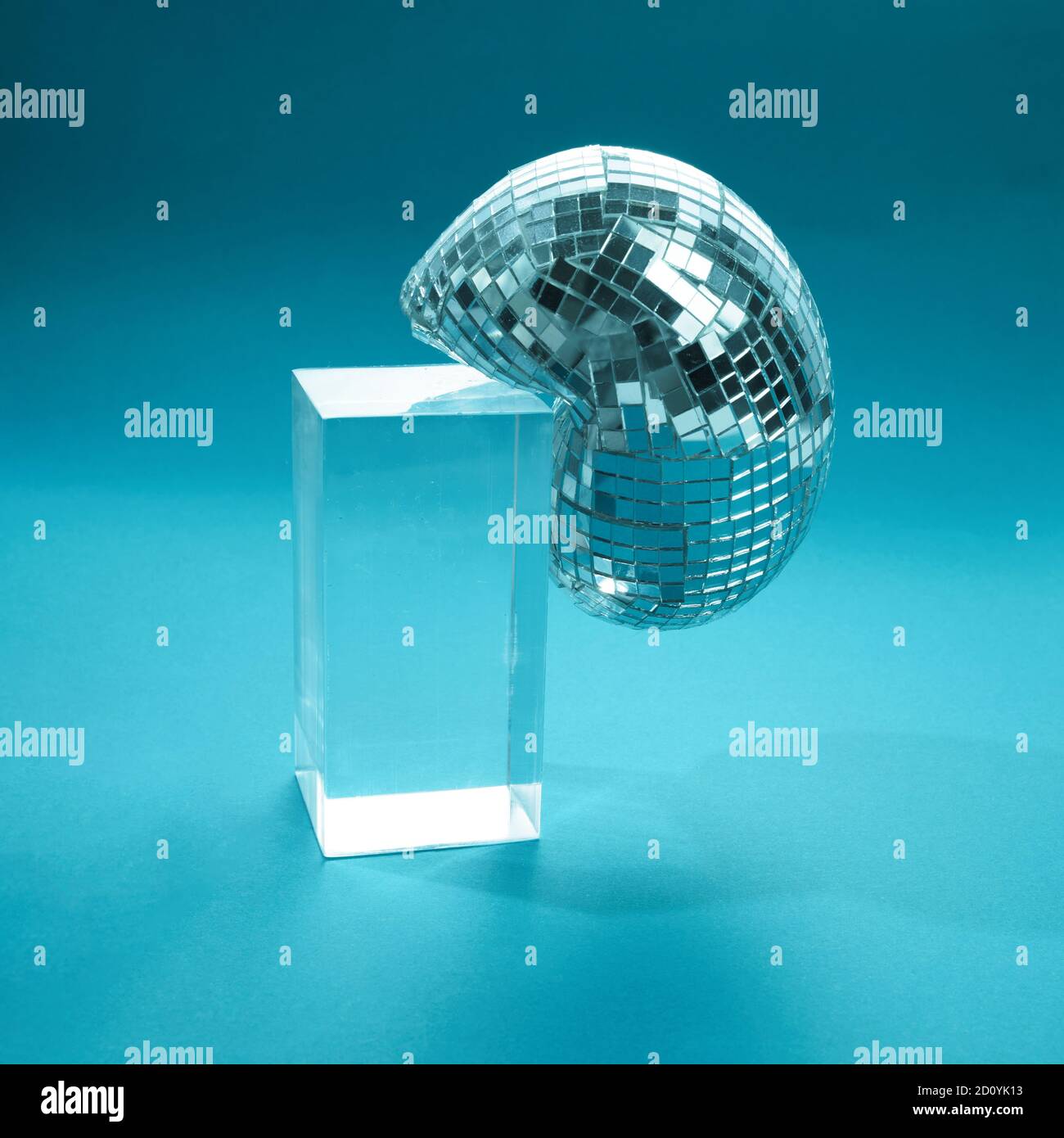Melted disco ball. Mirror ball melting. Minimal concept Stock Photo Alamy