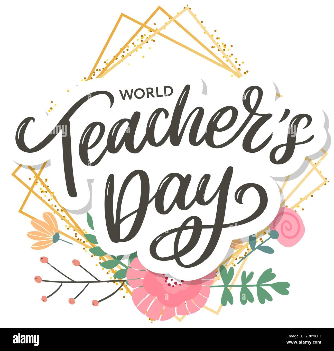 Happy Teacher's day inscription. Greeting card with calligraphy. Hand drawn lettering. Typography for invitation, banner, poster or clothing design Stock Vector