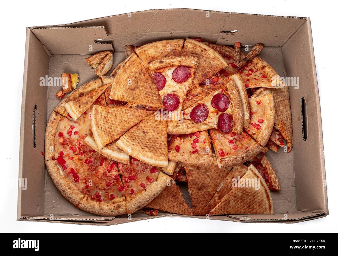pizza food dumped in trash Stock Photo