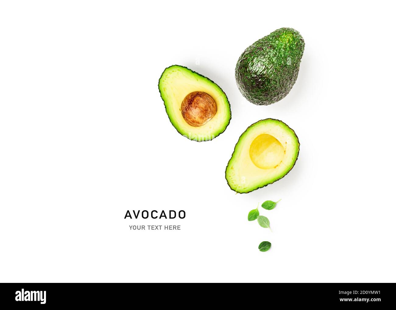 Avocado creative layout and composition isolated on white background ...