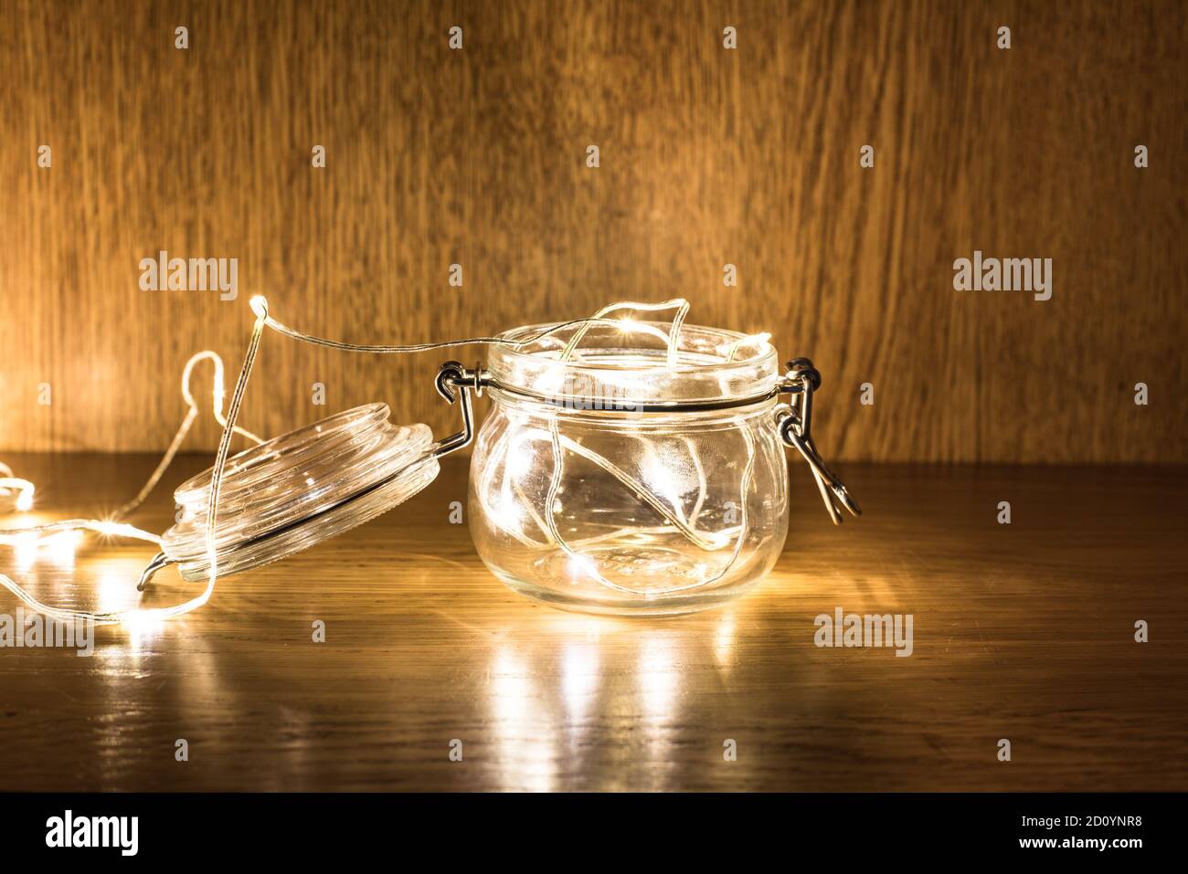 Fairy led lights in a jar with lid Stock Photo Alamy
