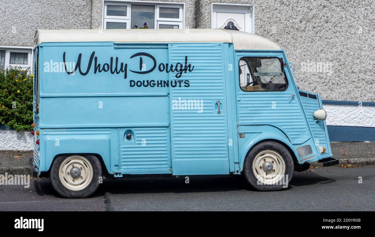 In Sneem, County Kerry, Ireland, a food truck business selling doughnuts calling itself Wholly Doughnuts. Stock Photo