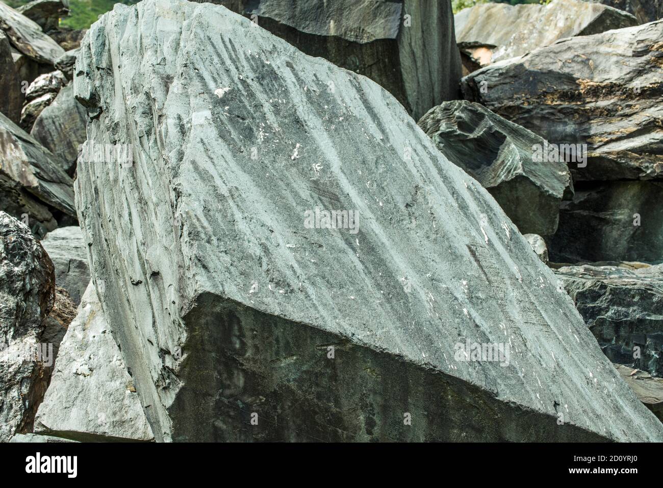 A large slab of green slate thart would have come from the nearby Hodge Close Quarry. The Lake District for some while had a very busy slate industry. Stock Photo