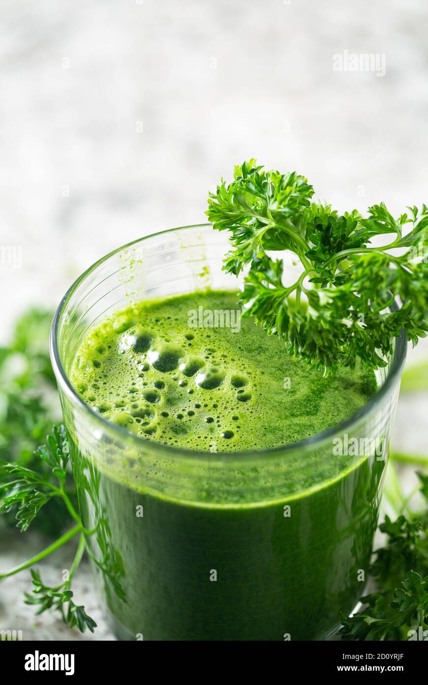 Fresh healthy homemade immune boosting green juice with copy space Stock Photo