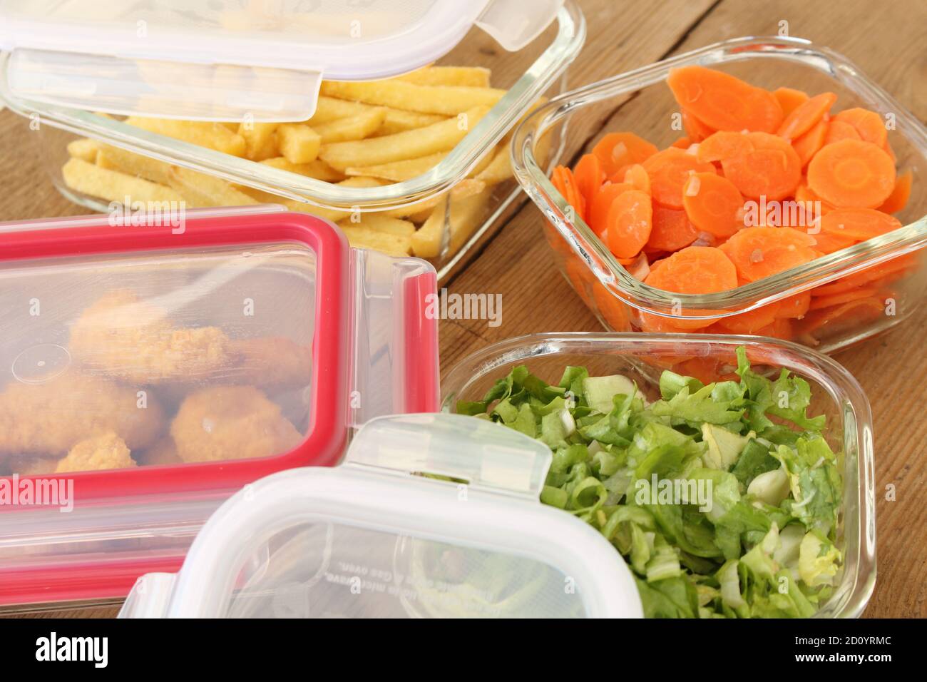 Glass bowls with various foods Stock Photo - Alamy
