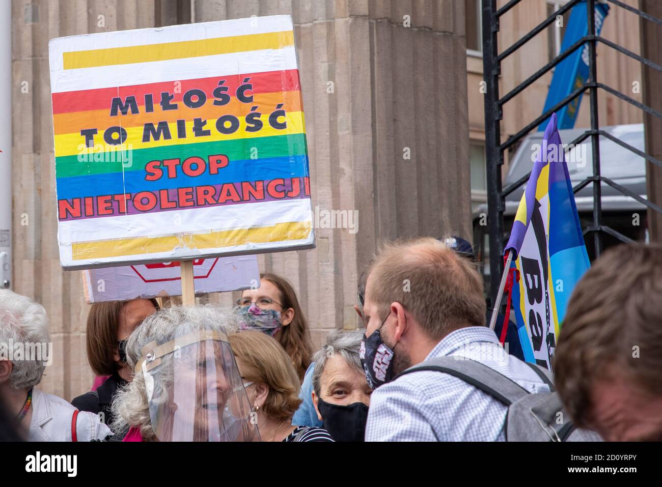 Warsaw, Poland. 4th Oct, 2020. October 04, 2020, Warsaw, Poland: LGBT community protest at the Ministry of National Education regarding the appointment of Minister Przemyslaw Czarnek, who in his speeches openly condemns LGBT people, comparing them to the Nazis and calling them ideology. Moreover, he considers them to be people who begin to destroy the basic fabric of society, which is normality and family.In the photo: Credit: Grzegorz Banaszak/ZUMA Wire/Alamy Live News Stock Photo