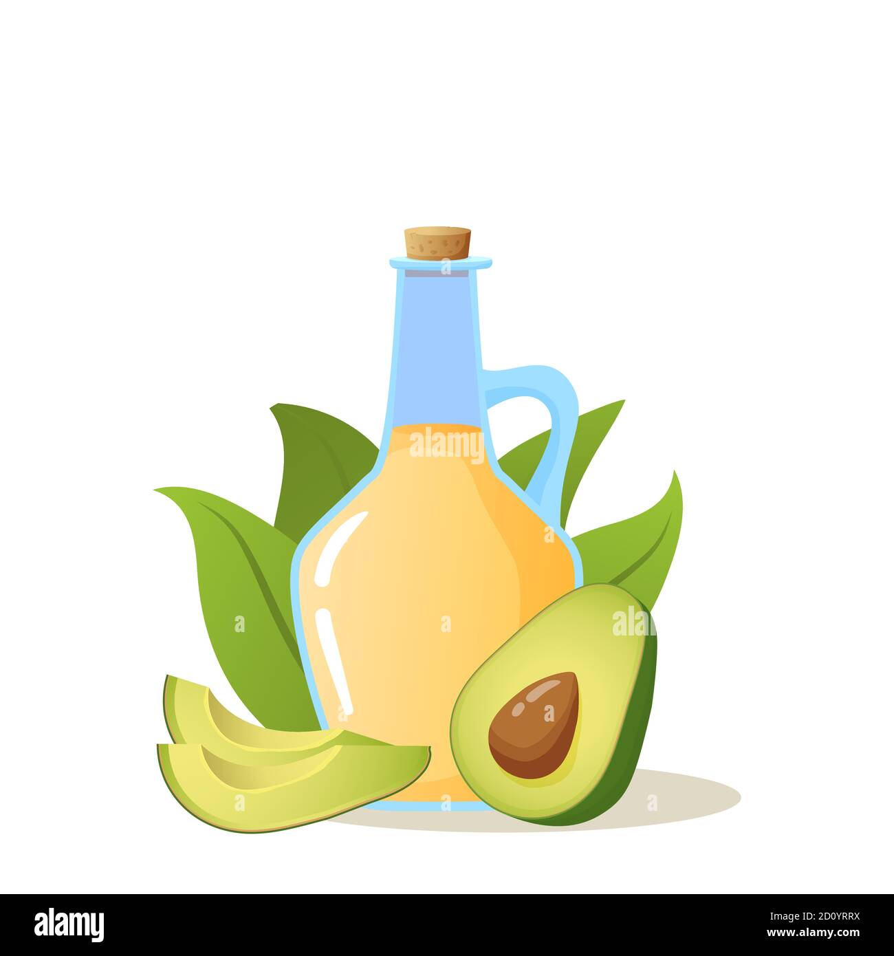 Avocado oil in glass bottle.Flat illustration vector isolated on white