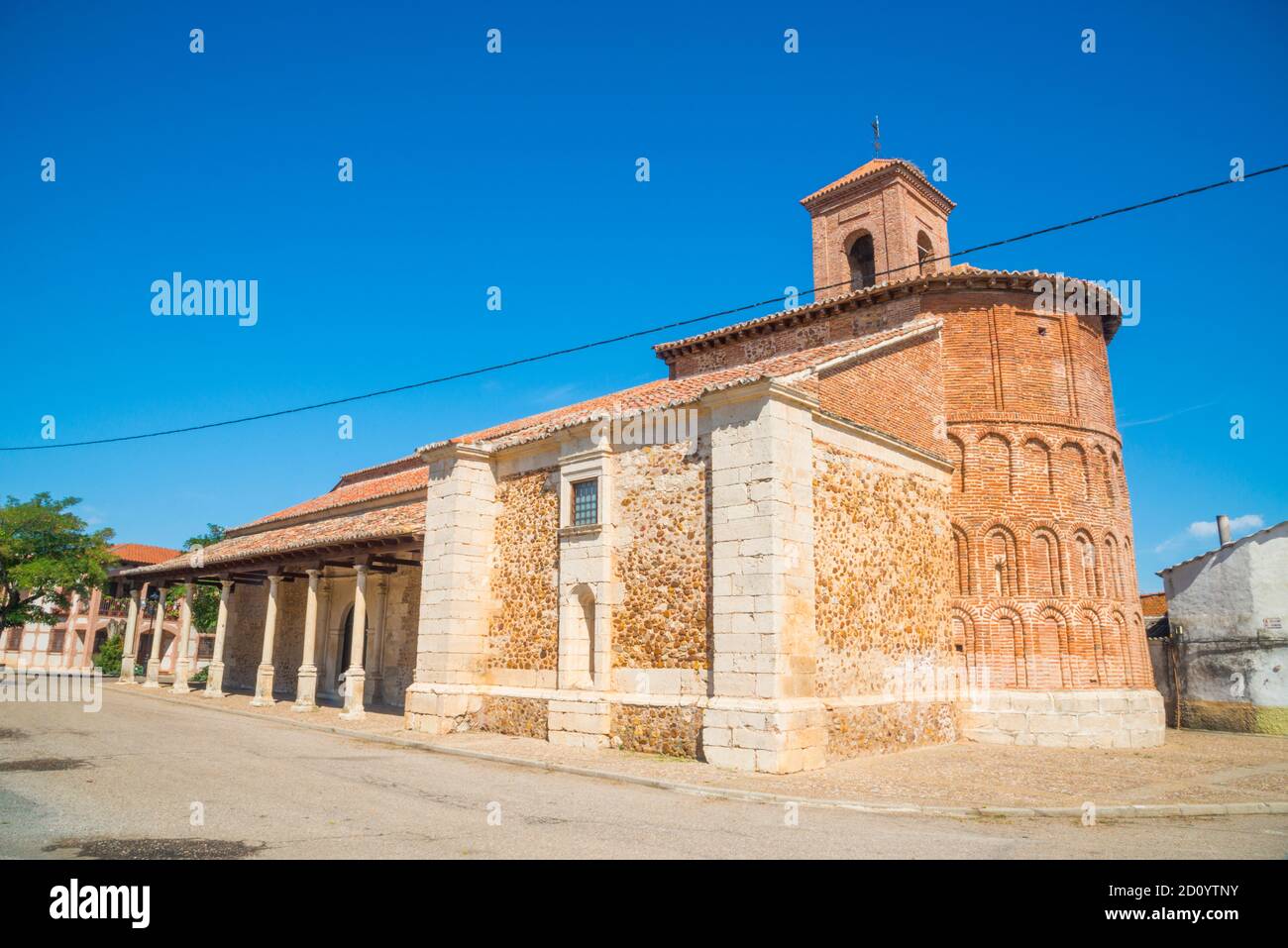 Facade of Nuestra Señora de la Asuncion church. Cubillo de Uceda, Guadalajara province, Castilla La Mancha, Spain. Stock Photo