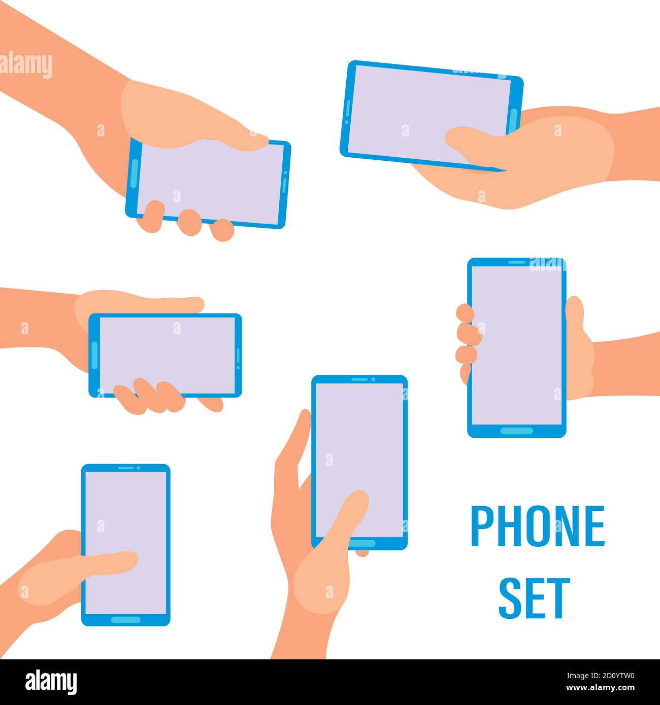 Flat vector hands with phones. Stylized icons for mobile applications ...