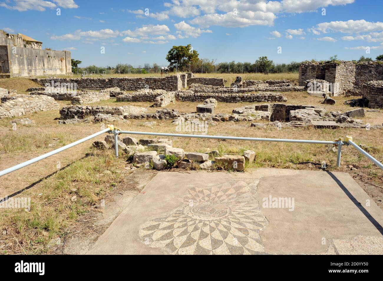 Italy, Basilicata, Venosa, Archaeological Park, roman mosaic and early christian ruins, episcopal complex Stock Photo