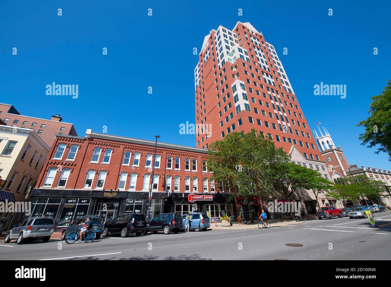 Historic commercial buildings on Elm Street at Market Street and City Hall Plaza in downtown