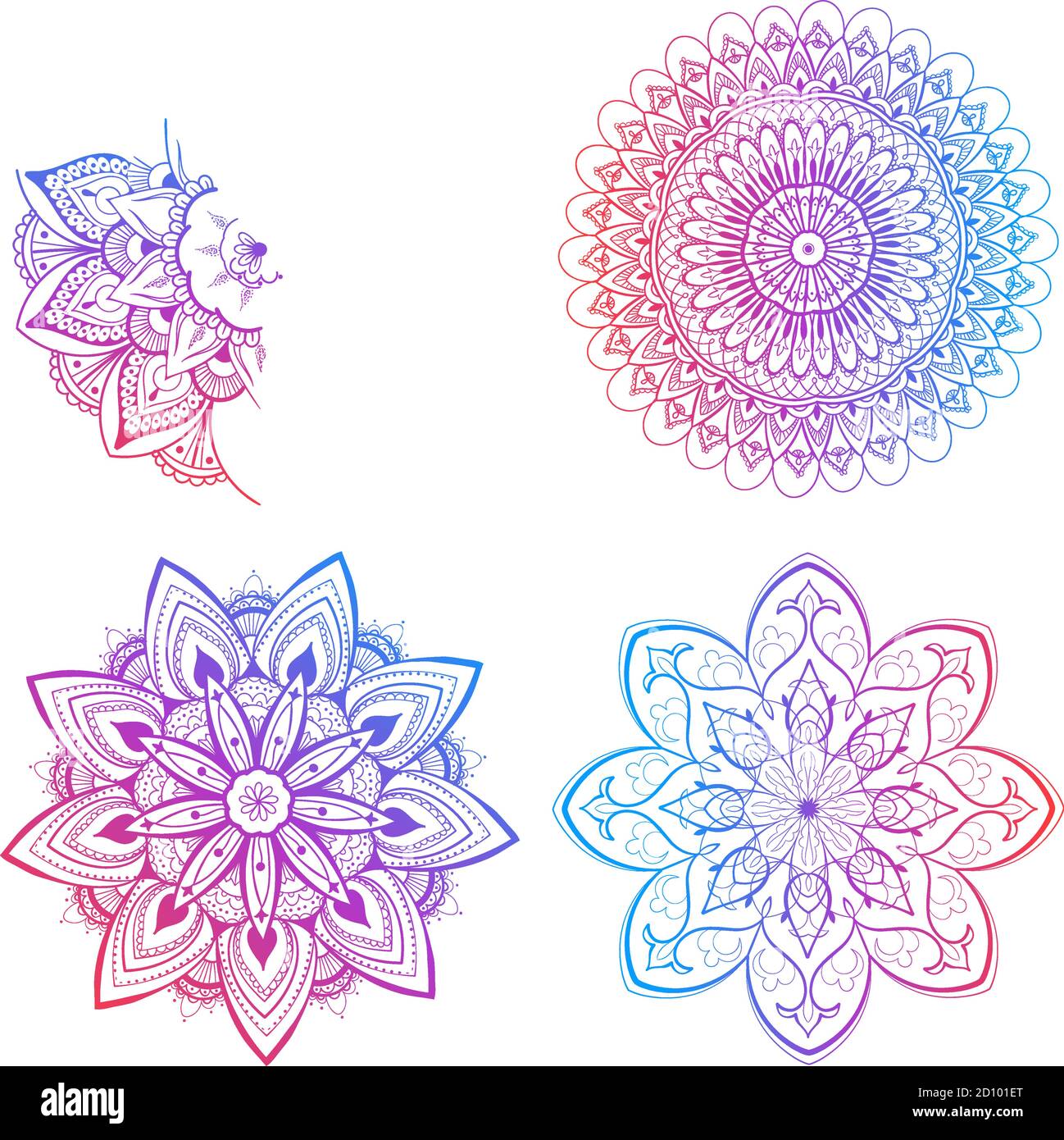 A set of beautiful mandalas and lace circles. Round gradient mandala vector. Traditional oriental ornament with a concentric gradient. Element for Stock Vector