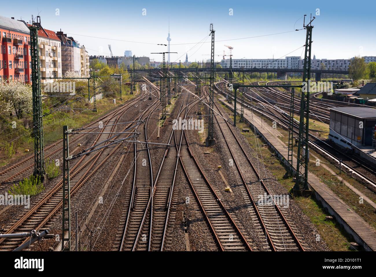 High angle view of railway tracks in Germany multiple rail lines