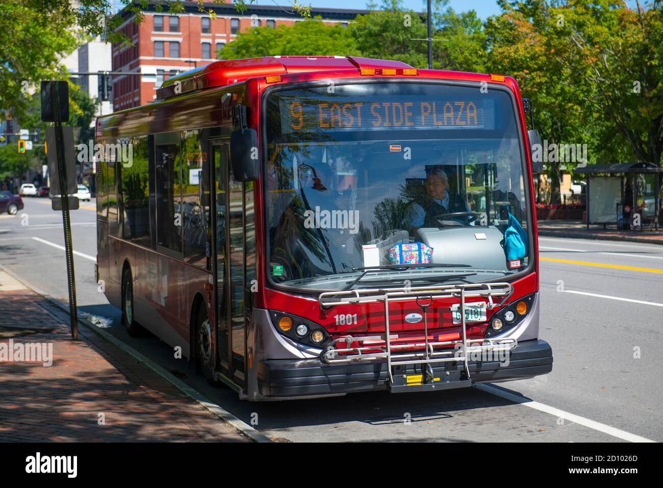 Manchester Transit Authority MTA public bus Route 9 at terminal East
