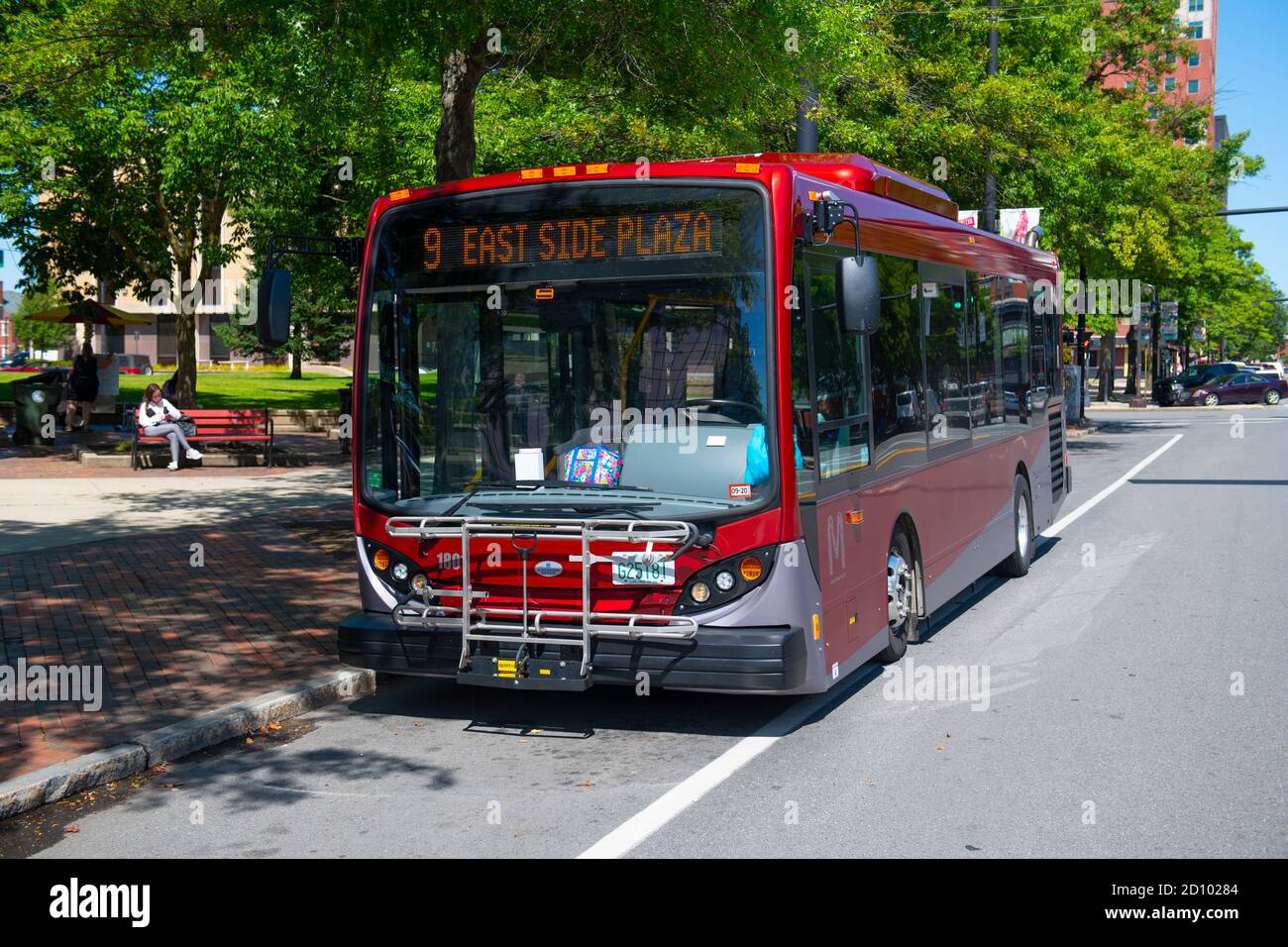 Manchester Transit Authority MTA public bus Route 9 at terminal East