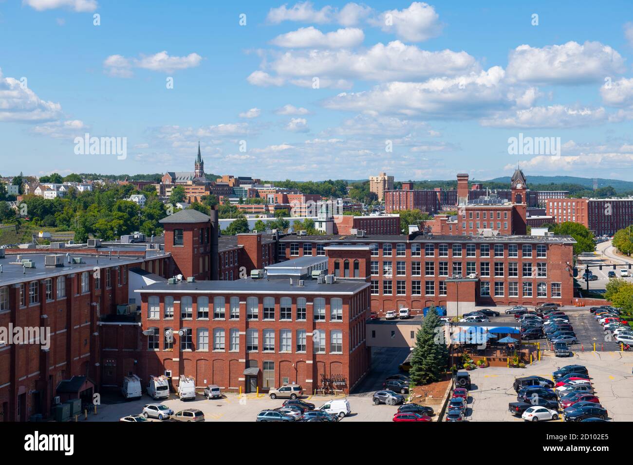 Manchester historic city skyline including Amoskeag Mill buildings and