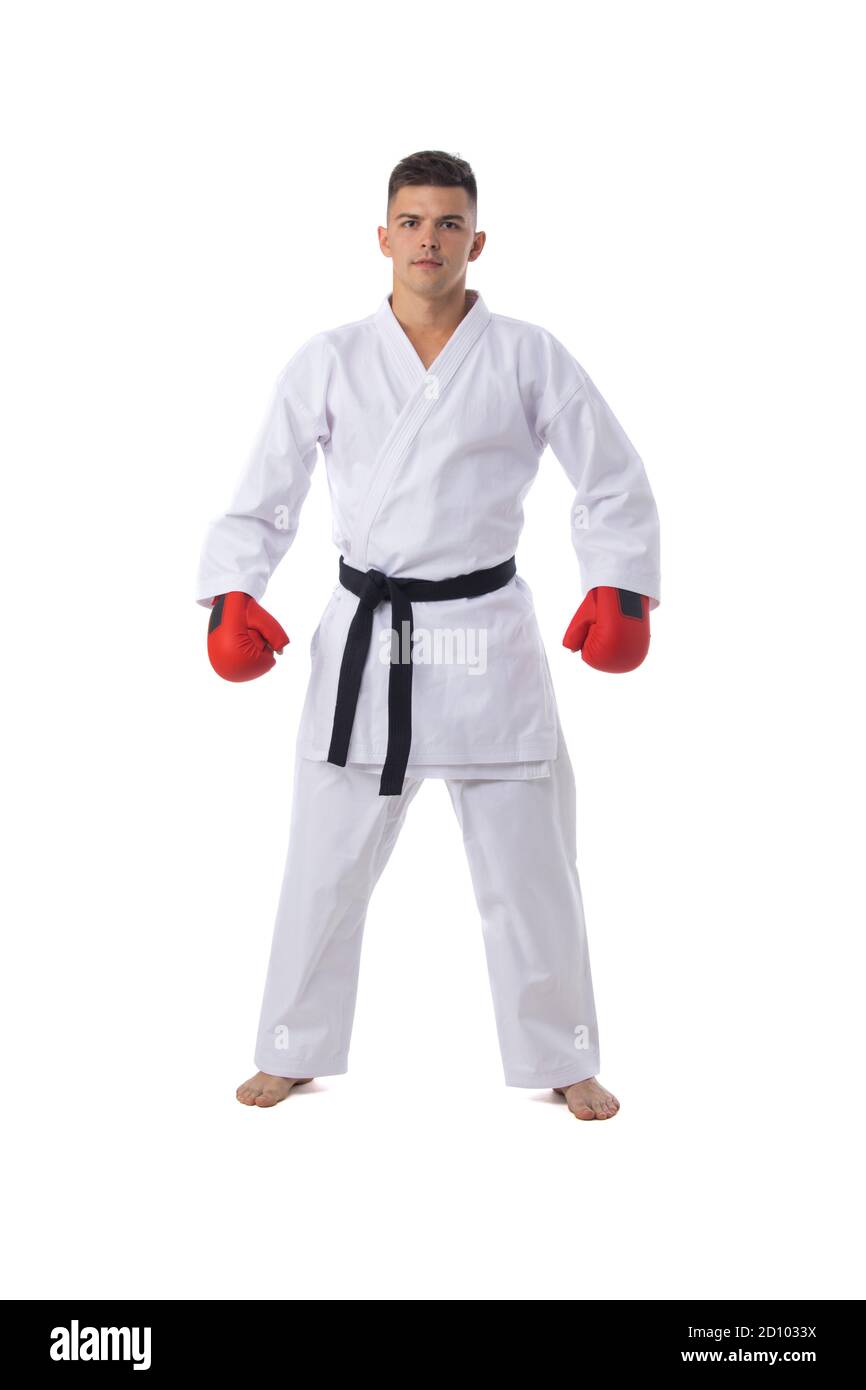 Man fighter training taekwondo isolated on white background Stock Photo