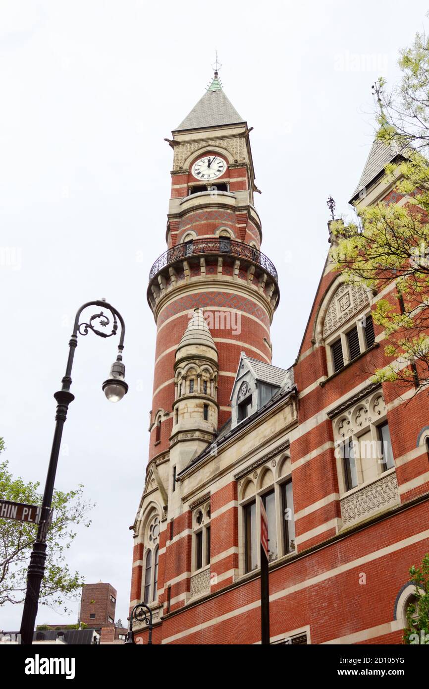 NEW YORK, USA - MAY 10, 2019: Jefferson Market Library, formerly known as Jefferson Market Courthouse on Sixth Avenue, New York City, on May 10, 2019. Stock Photo