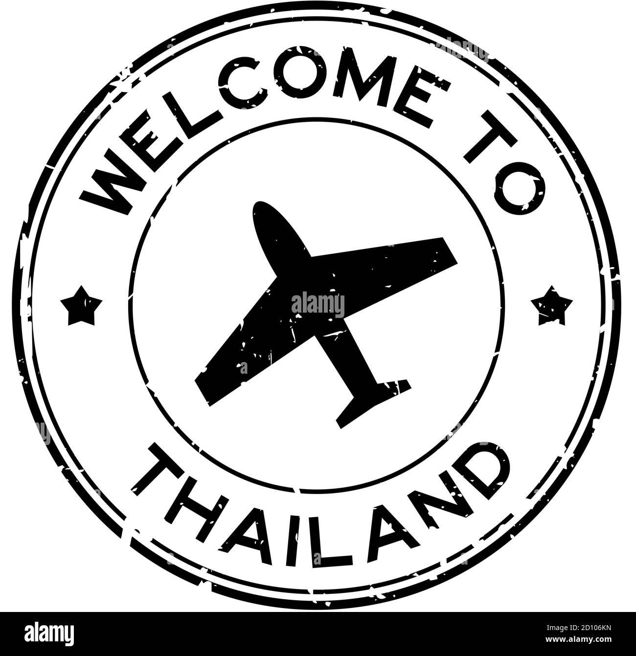 Grunge black welcome to Thailand word with airplane icon round rubber seal stamp on white background Stock Vector
