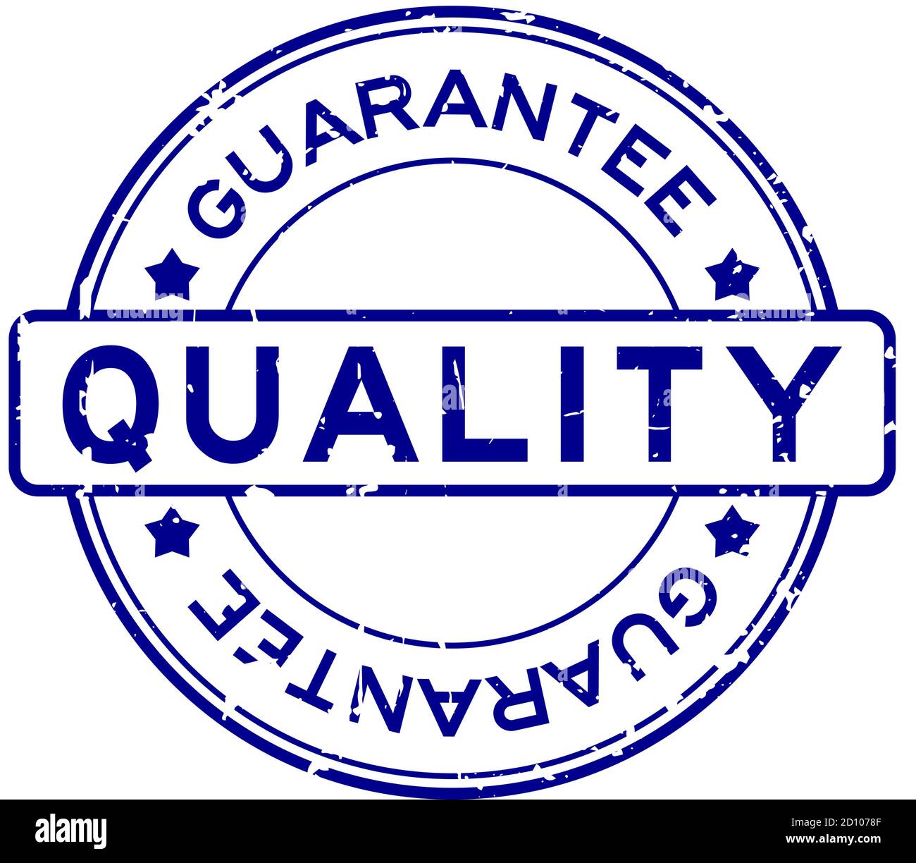 Grunge blue quality guarantee word round rubber seal stamp on white ...