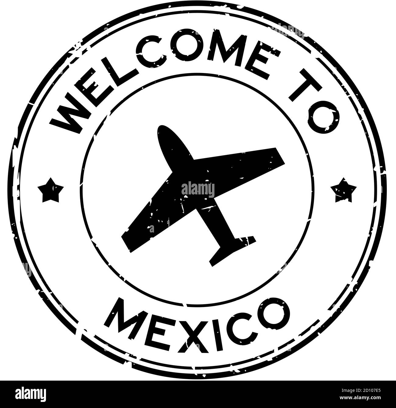 Grunge black welcome to Mexico word with airplane icon round rubber seal stamp on white background Stock Vector