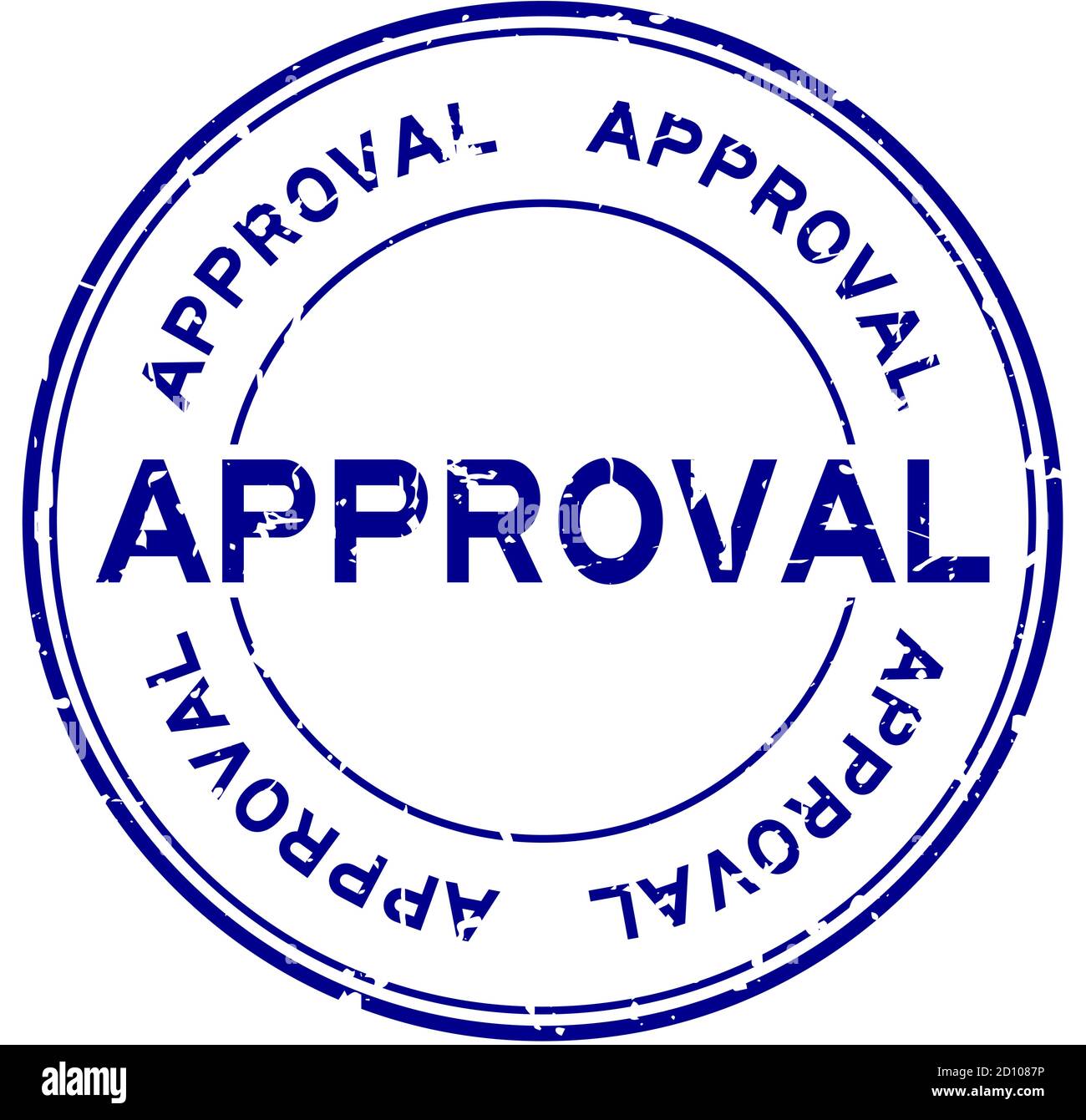 Grunge blue approval word round rubber seal stamp on white background ...