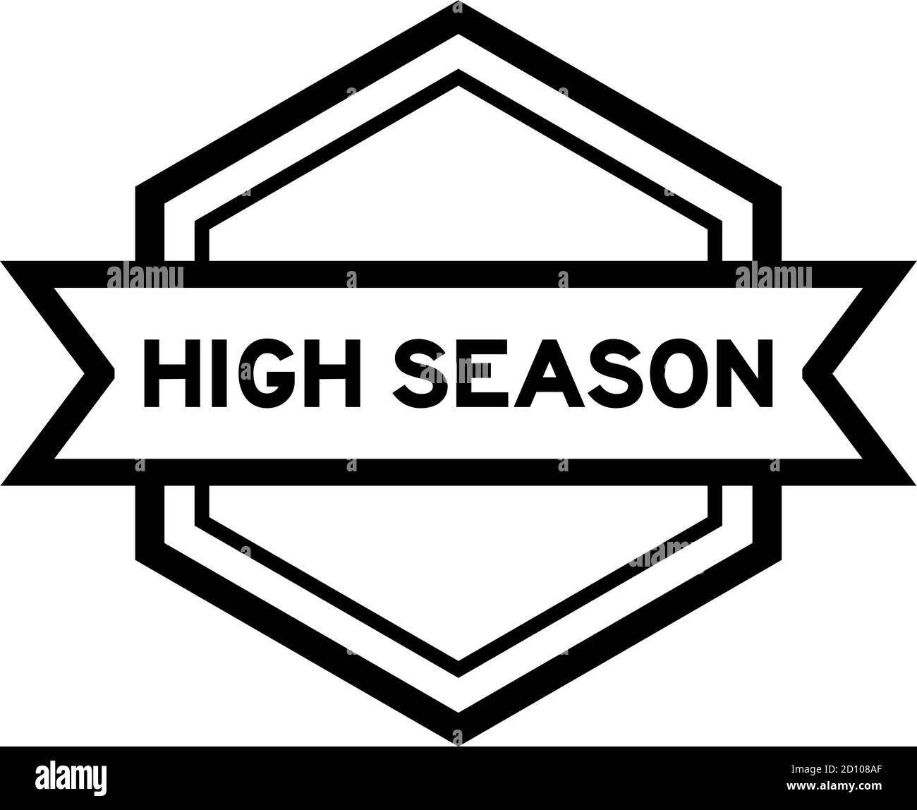 Hexagon vintage label banner in black color with word high season on white background Stock Vector