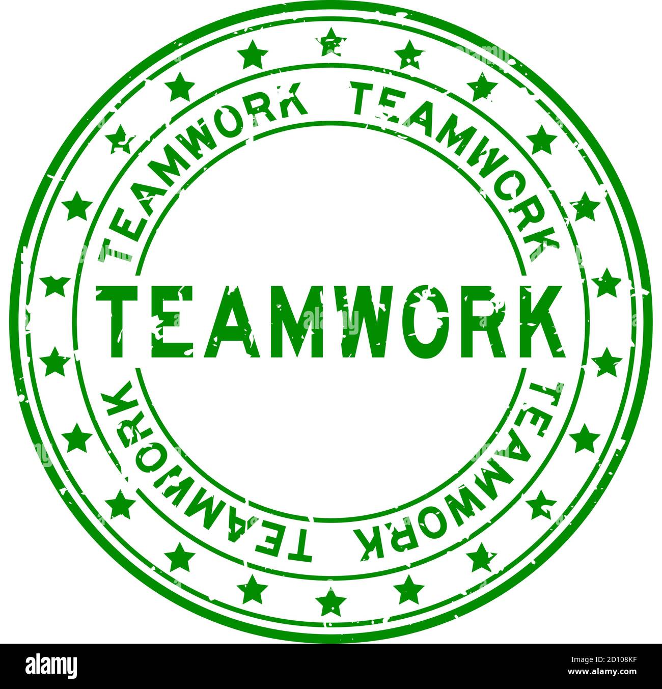 Grunge green teamwork word round rubber seal stamp on white background Stock Vector