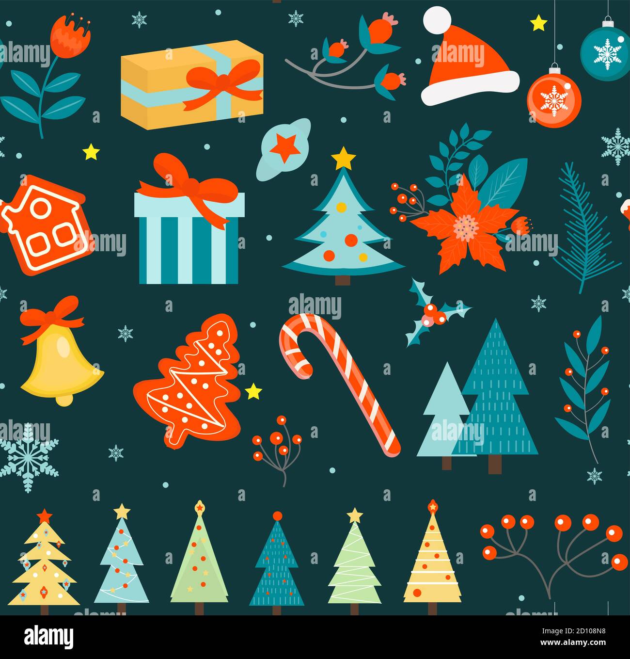 Merry christmas seamless pattern. New Year winter repeating texture, background. Vector illustration Stock Vector