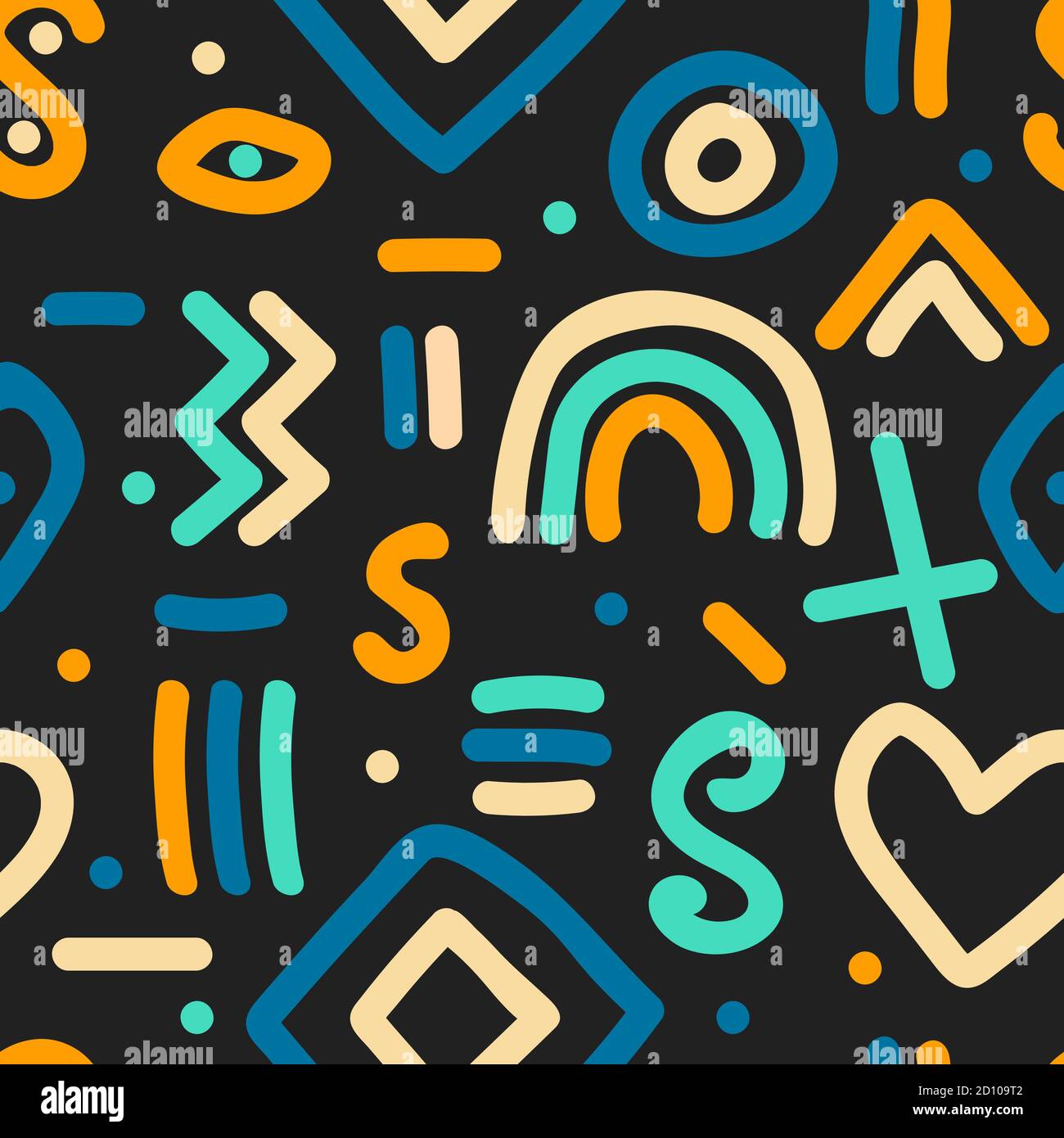 Naive simple seamless pattern with hand drawn abstract shapes Stock Vector