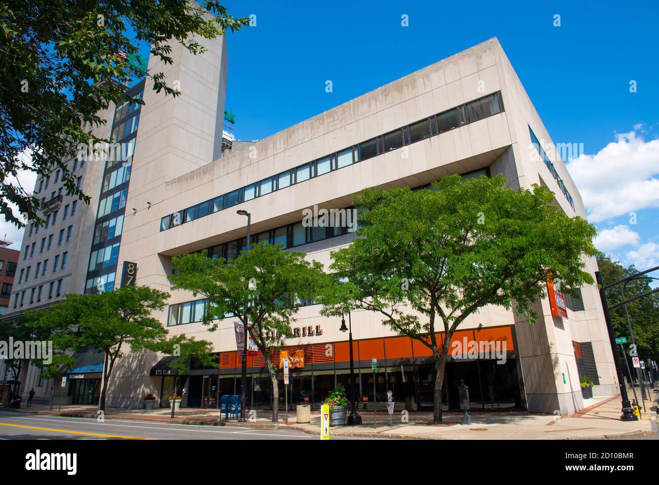 Historic commercial buildings on Elm Street at Manchester Street in downtown Manchester, New