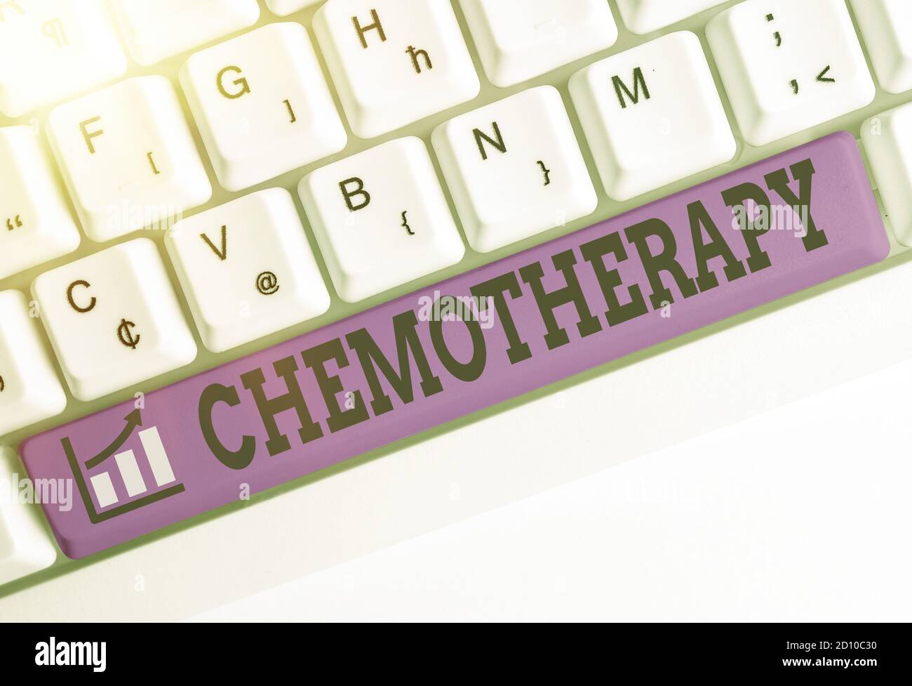 Conceptual hand writing showing Chemotherapy. Concept meaning treatment of disease used chemical substances for cancer Colored keyboard key with acces Stock Photo