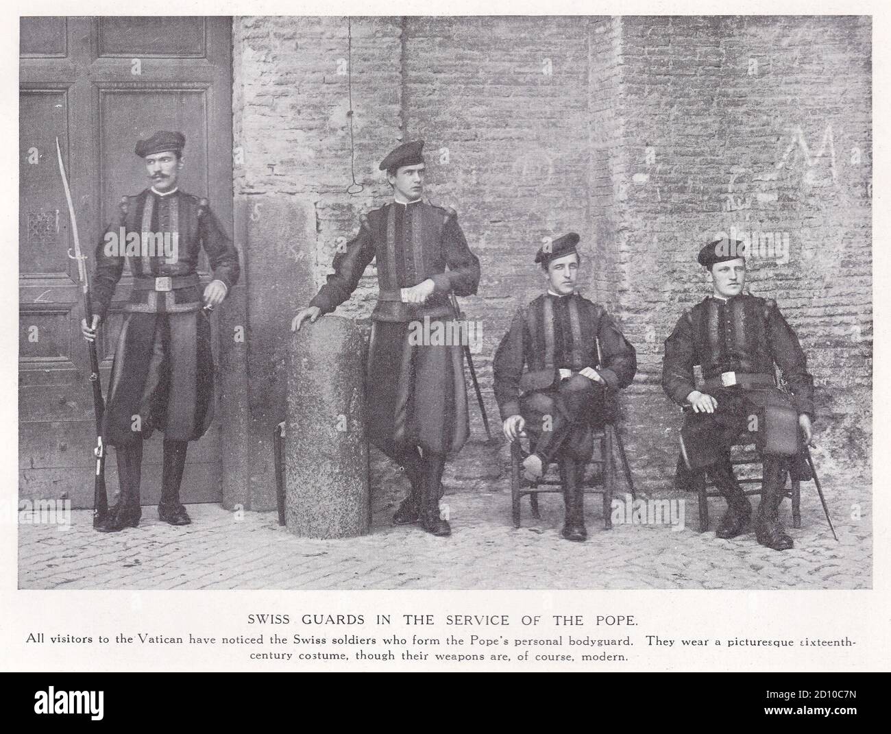 Swiss Guards in the Service of the Pope in 16th century costumes. Stock Photo