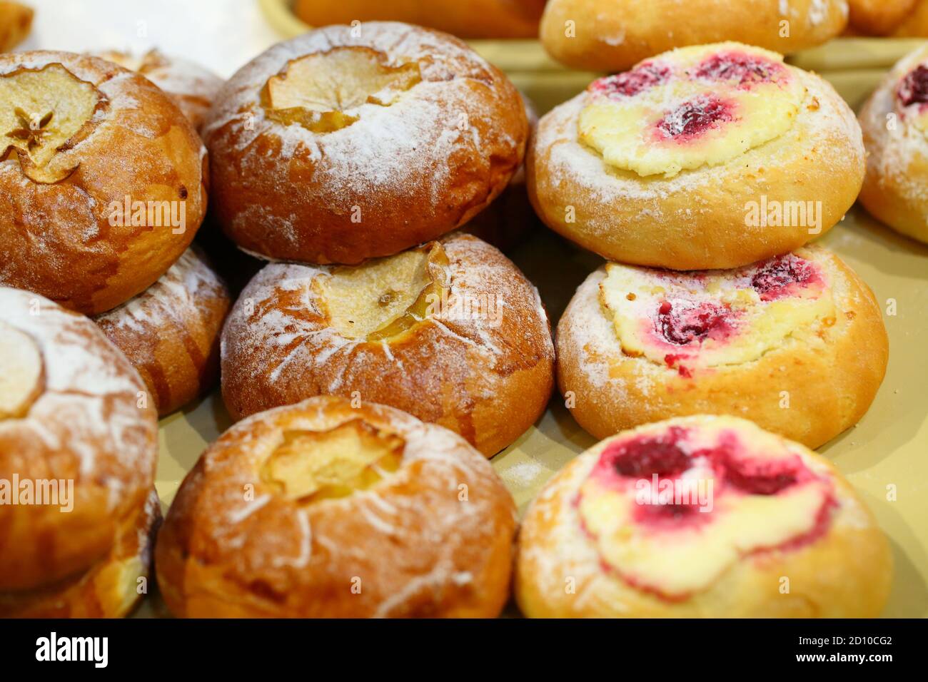 Strawberry baked goods. Fresh buns on the counter Stock Photo Alamy