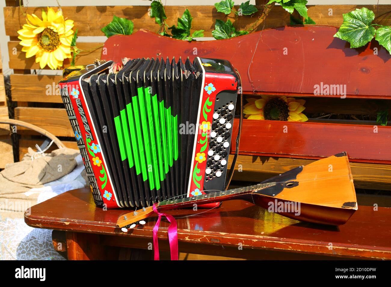 Russian folk instruments accordion and balalaika Stock Photo Alamy