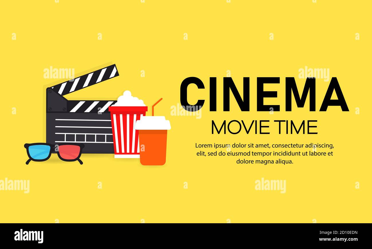 Movie time banner. Cinema. Film industry. Vector on isolated background. EPS 10 Stock Vector