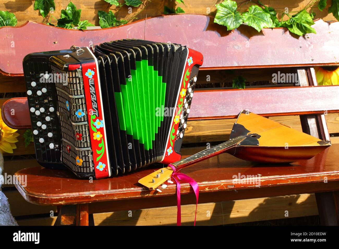 Russian folk instruments accordion and balalaika Stock Photo Alamy