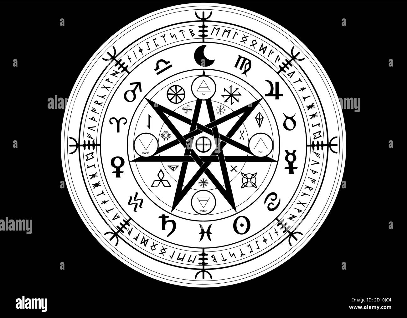Wiccan symbol of protection. Set of Mandala Witches runes, Mystic Wicca divination. Ancient occult symbols, Earth Zodiac Wheel of the Year Wicca sign Stock Vector
