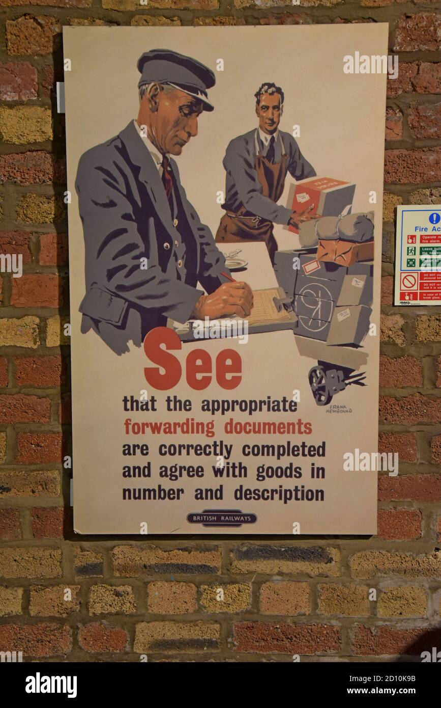 A vintage British Rail information notice regarding correct handling of goods traffic at the National Railway Museum, York, UK Stock Photo