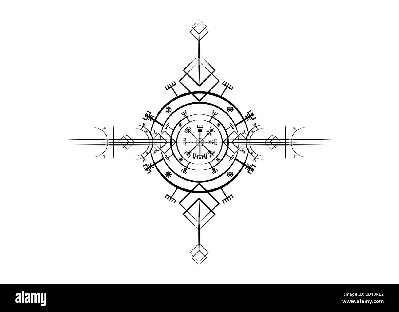 Magic ancient viking art deco, Vegvisir magic navigation compass ancient. The Vikings used many symbols in accordance to Norse mythology, on white Stock Vector