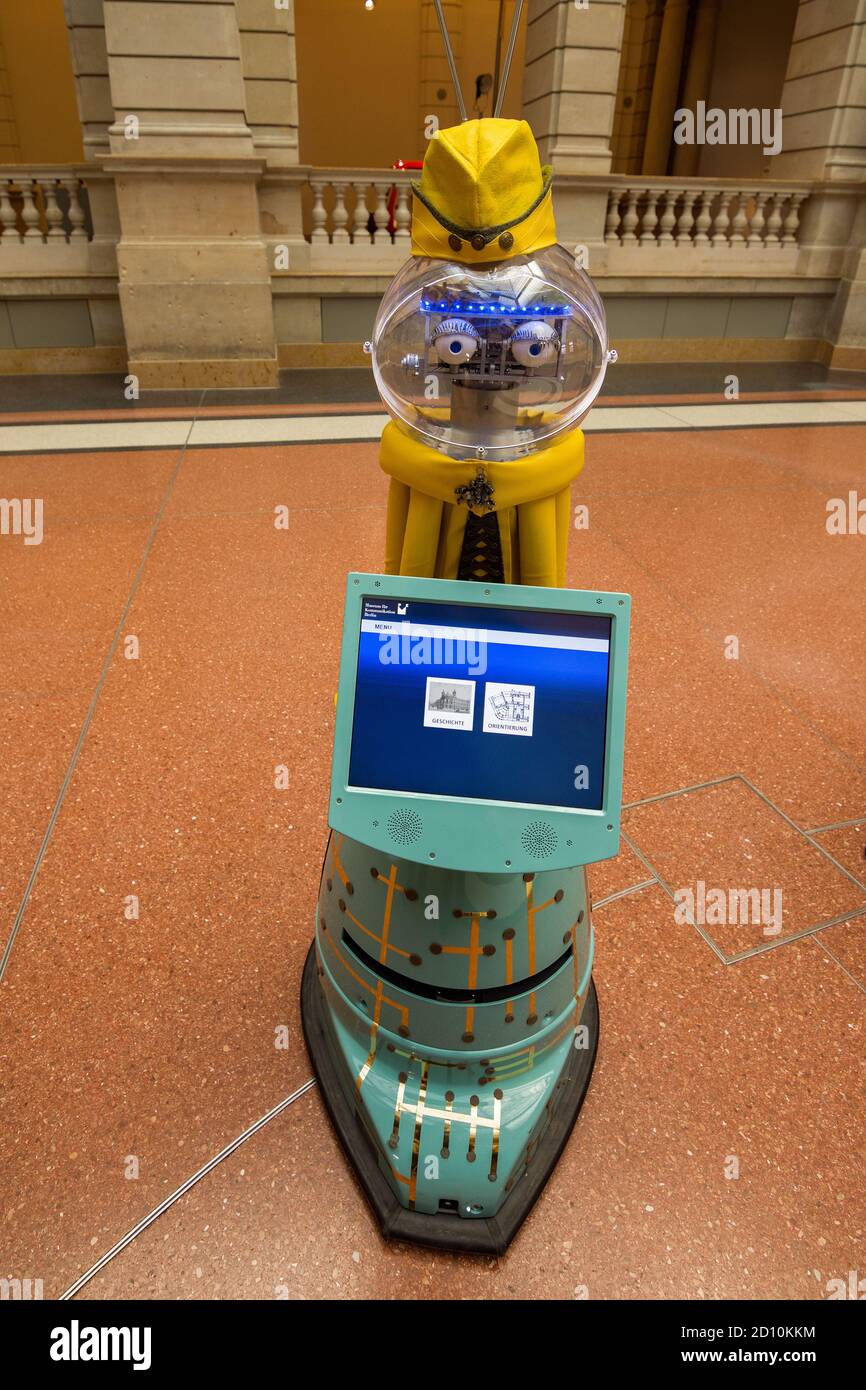 Berlin / Germany - February 16, 2017: Robot welcoming visitors in Museum for Communication (Museum für Kommunikation), that houses displays from telep Stock Photo