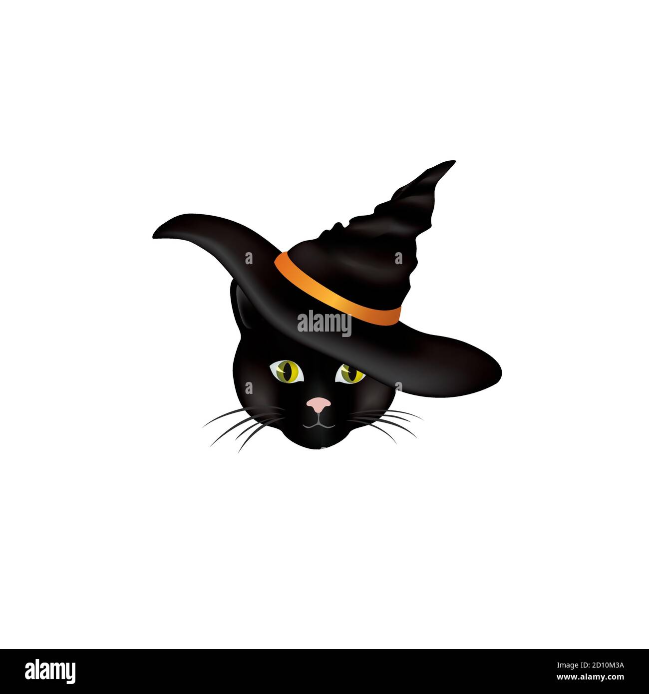 Cat in hat. Black cat looking at camera in Halloween hat. Funny holiday cartoon for greeting card Stock Vector